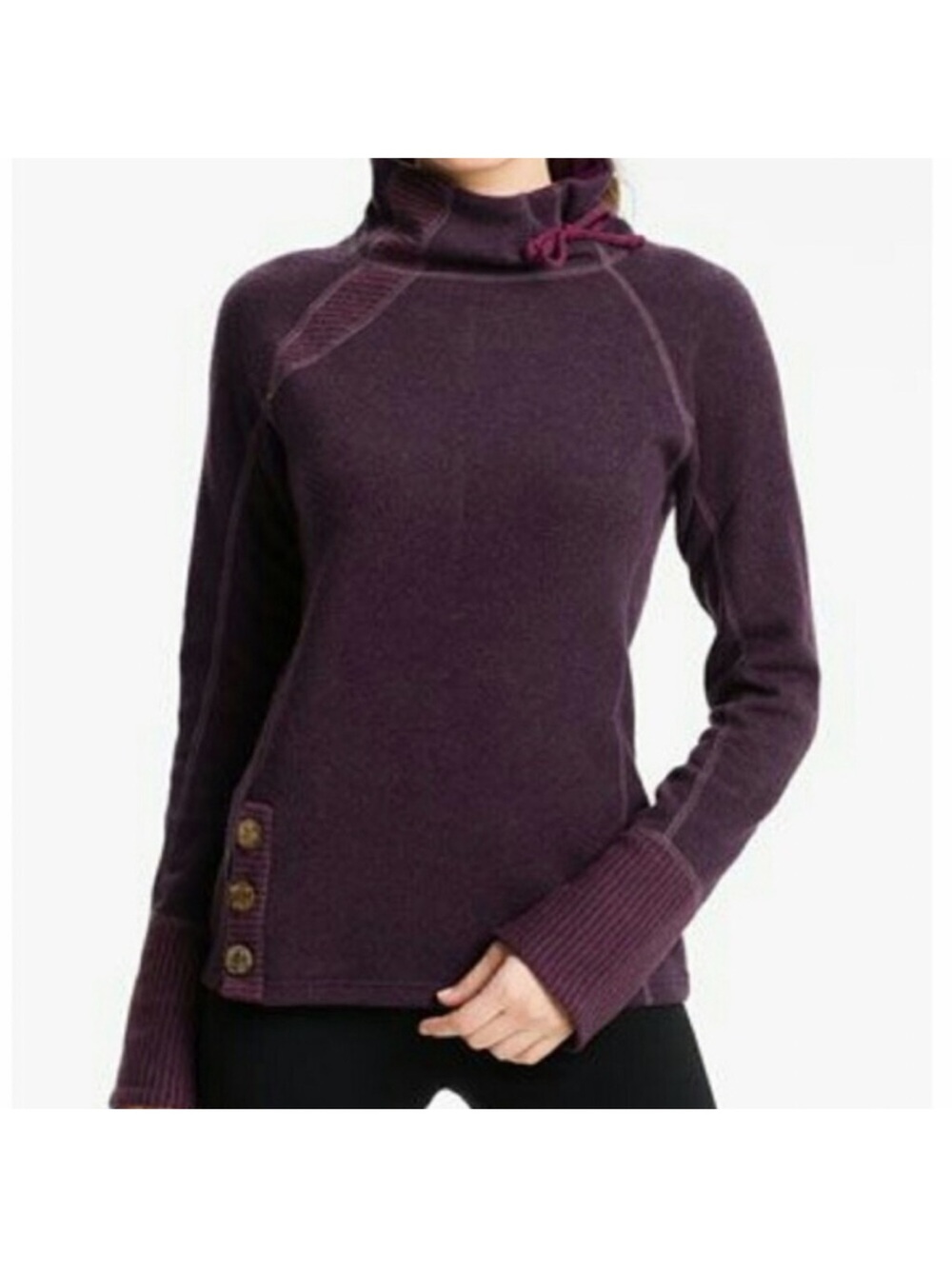 Prana Lucia Purple pull over  Sweater with button accent